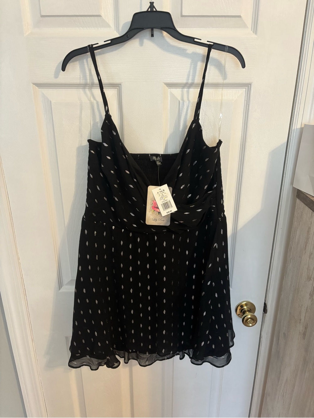 Black Printed Spaghetti Strap Cowl Neck Mini Dress